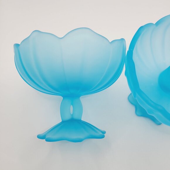 Westmoreland Lotus Blue Satin Mist Set of 2 Candle Holders Vintage Lovecore - Picture 4 of 12